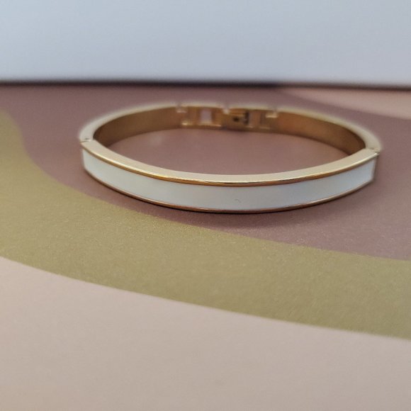 Anne Klein Jewelry - Anne Klein Ivory Enamel Gold Band Classic Hinged
